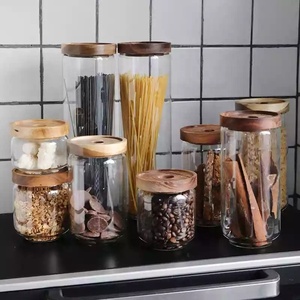 Bocal en verre hermétique de stockage des aliments à usage domestique de haute qualité avec couvercle en bois d'acacia pour le stockage des céréales à sucre dans la cuisine - Product Image 2