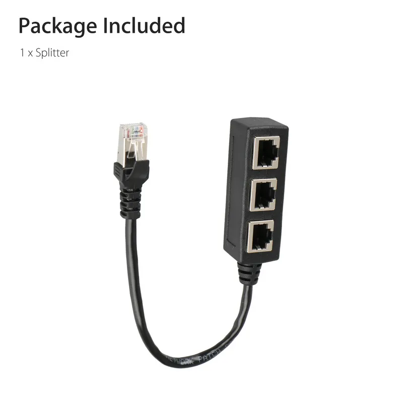 RJ45 LAN Ethernet 1 to 3 Port Splitter Cable Network Cat5 Cat6 Adapter Socket Connector Extender