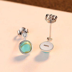 CZCITY Women Fine Jewelry Party CZ Boucle D'Oreille Femme Gift Real 925 Sterling Silver Round <strong>Turquoise</strong> <strong>Stud</strong> <strong>Earrings</strong> - Product Image 5