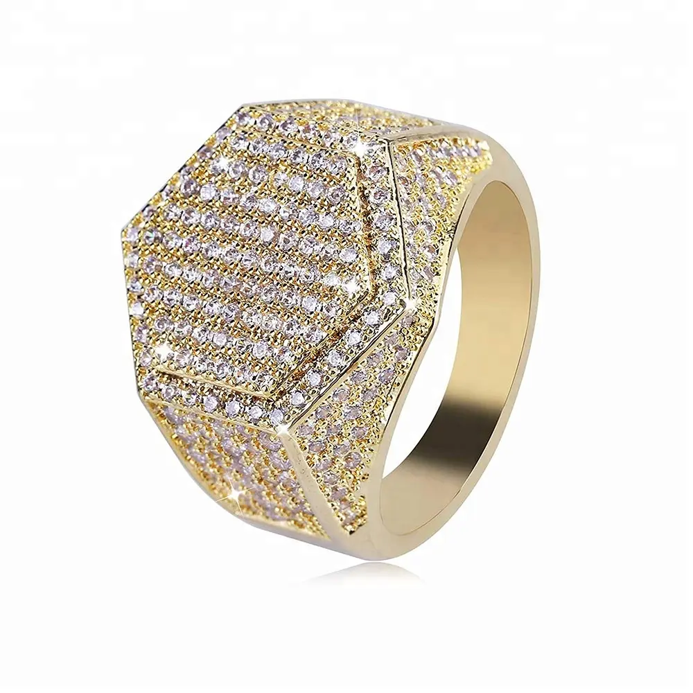 Chapado en oro diseños de diamantes de lujo micro pave árabe de circón de plata de los hombres de hiphop anillo