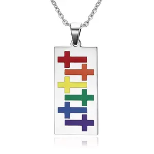 New design cross and enamel design rainbow color stainless steel gay pride necklace for sale