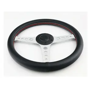 350毫米红色白色平板皮革赛车方向盘用于跑车，accesorios autos volante esportivo para carro