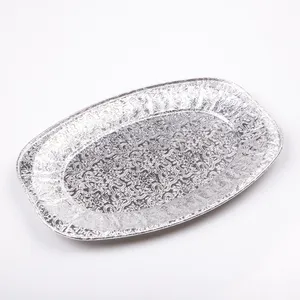 Heavy duty embossing 320ML food grade disposable container aluminum baking turkey trays oval aluminum foil dish pan for food