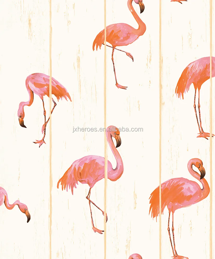 Romantic City Flamingo Pattern Wood Grain Background Living Room Bedroom Decorative PVC Wallpaper