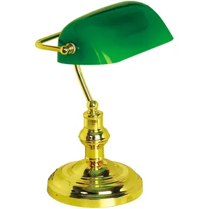Lámpara de escritorio de banquero vintage con pantalla de vidrio verde para iluminación de escritorio de oficina