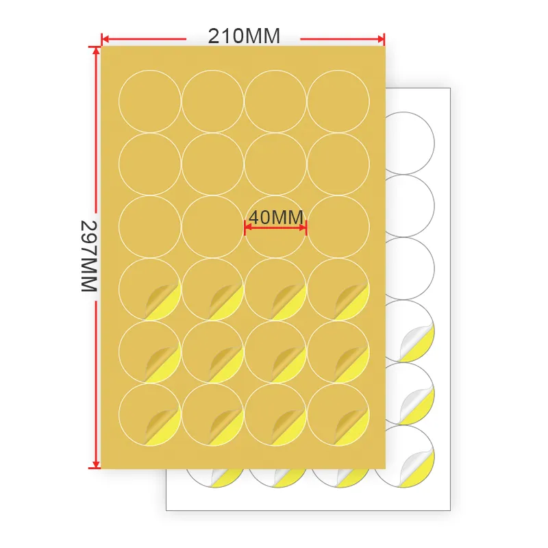 Chinesische Fabrik Gestanztes glänzendes Weiß/Kraft papier A4 Runder Etiketten aufkleber für Laser-/Tinten strahl drucker
