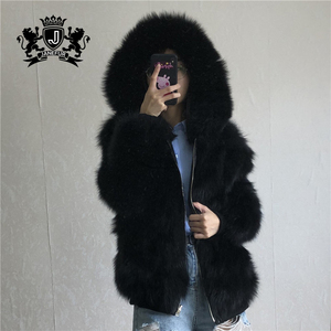 Nueva elegante abrigo de piel peluda Moda abrigo de piel de zorro chaqueta de invierno cálido con piel Real - Product Image 2
