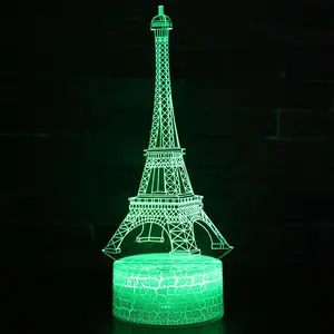 现代风格法国埃菲尔铁塔3D夜灯亚克力led灯ABS灯座带AA电池盒