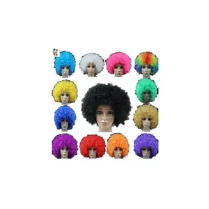 Ucuz renkler spor Fan kıvırcık Afro sentetik parti peruk fabrika HPC-0026