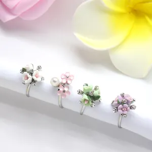 Adjustable pearl rhinestone girls finger ring wholesale cn zhe beautiful colorful flowers ring