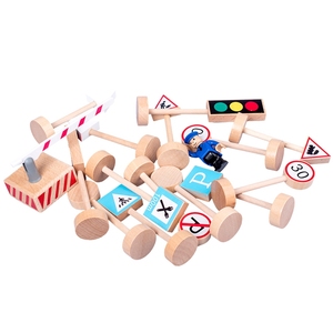 15 Pcs niños educativos de madera Montessori bloques de seguridad cognitiva carretera señales de tráfico de juguete - Product Image 3
