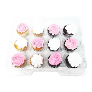 Wholesale Disposable Plastic Cupcake Container Mini 4 6 12 24 Holes PET Clear Clamshell Cupcake Boxes