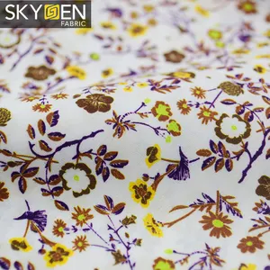 Skygen Guangzhou llano armadura de algodón 100% orgánico impresión floral vestido textil tela de prendas de vestir de mujeres