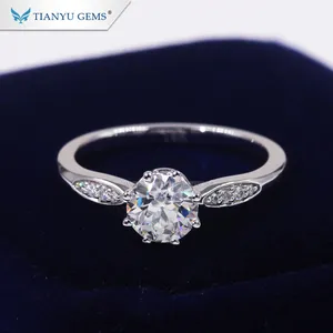 Tianyu anel de casamento com pedras preciosas, design de artesanato requintado, h & a corte def vvs cor 1ct moissanite, anel de ouro