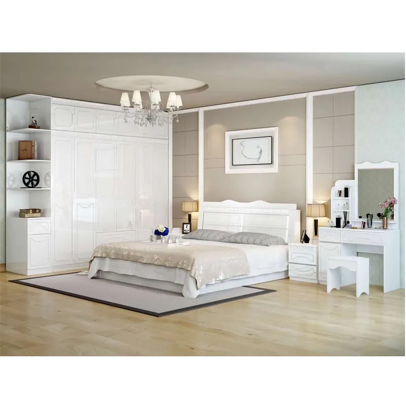 ชุดเฟอร์นิเจอร์ห้องนอนออกแบบเรียบง่ายสีขาวเตียงนอน1.8เมตรชุดห้องนอนเตียงคิงไซส์หรูหรา