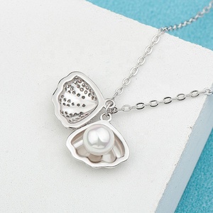 ML77 Korean Elegant 925 <strong>Sterling</strong> <strong>Silver</strong> Zircon <strong>Pearl</strong> Ocean Sea Shell Shape Summer Beach Fine Jewelry <strong>Necklace</strong> for Women - Product Image 4