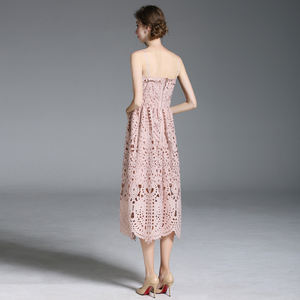 La última Primavera de diseño de moda de las señoras <span class=keywords><strong>Rosa</strong></span> vestido calado - Product Image 4