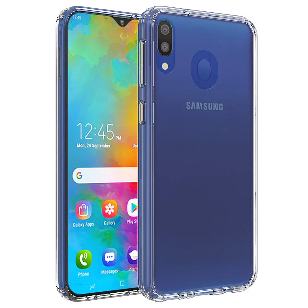 Anti-graffio di Cristallo Acrilico Trasparente Pannello Posteriore Del Respingente di TPU Cassa del telefono Ibrido per Samsung Galaxy M20