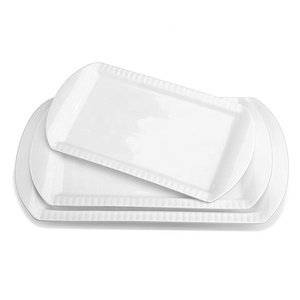 OEM rectángulo blanco artículos barato lifver de melamina <span class=keywords><strong>en</strong></span> relieve plato único sirve platos <span class=keywords><strong>restaurante</strong></span> sirve platos - Product Image 1
