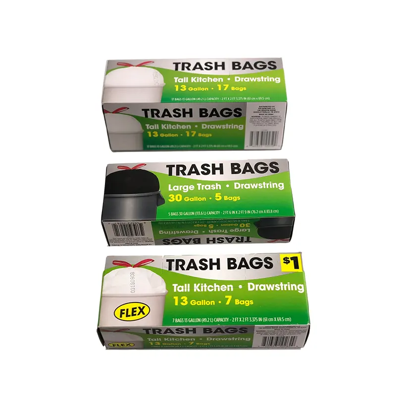 High Strength PE Drawstring Biodegradable Recyclable USA Market Household Restaurant Trash Garbage Bags