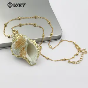 WT-JN072 Boheemse Stijl 18K Vergulde Shell Sieraden 18 Inch Natuurlijke Zeeschelp Hanger Witte En Bruine Trompetketting