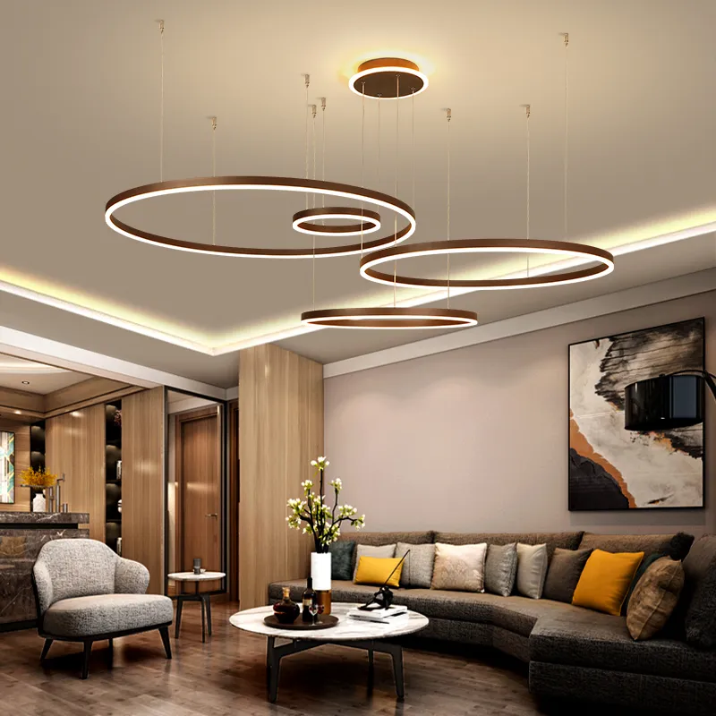 Островная люстра, современная акриловая коричневая акриловая люстра, 4 круга, для гостиной, светодиодная Люстра для проектного освещения отеля