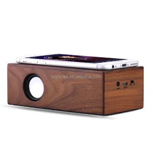 2024 New Hot Christmas Gift Items High Quality Walnut Wood Mutual Induction Wireless BT Speaker For Smart Phone