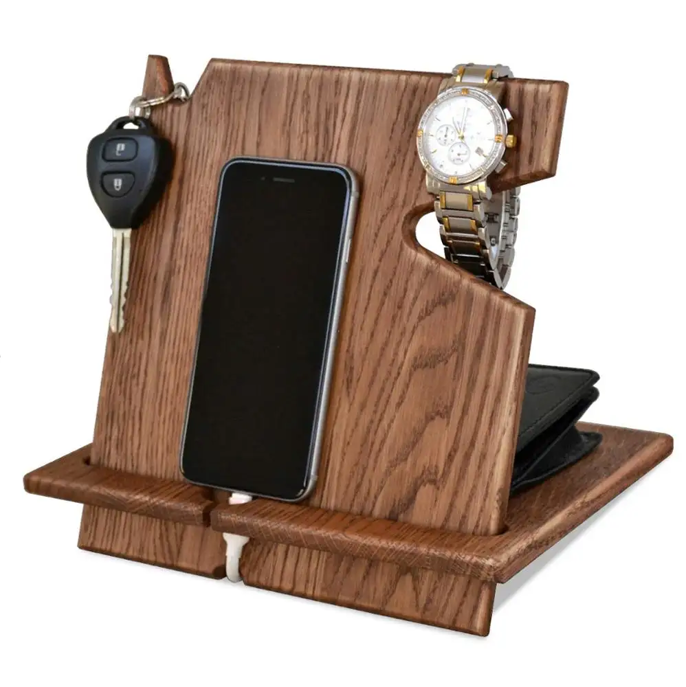 Handmade Wooden mobile phone docking station wooden phone Desk Organizer