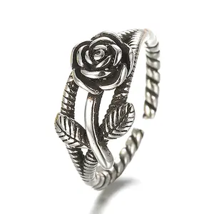 Vintage silver plated flower ring big rose ring