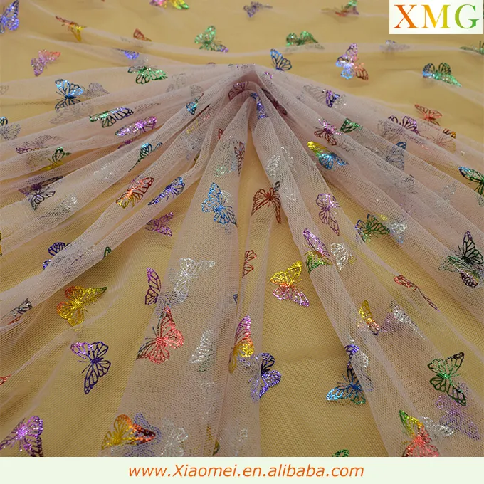 New fashion shiny multi-colors printed butterfly pattern Bronzing fancy tulle fabric for dress