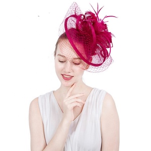 Chapeaux de cérémonie pour femmes en sinamay et mousseline, ornés de fleurs et de plumes, pour fêtes et mariages - Product Image 2