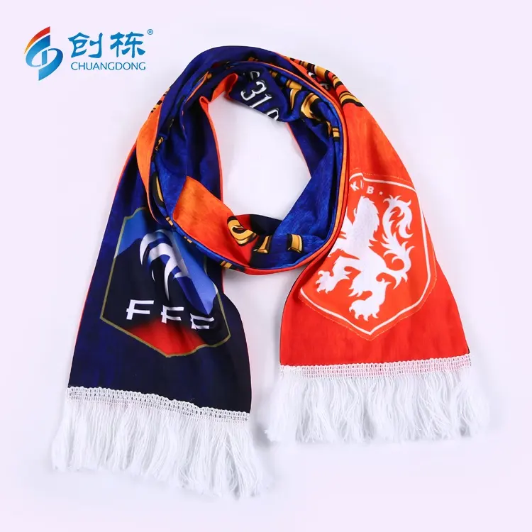 Factory wholesale 100% polyester customized printed football fan accessories scarf