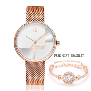 Shengke 0105 Brand Fashion Ladies Watches Stainless Steel Minimalist Quartz Women Watches With Crystal Bracelets montre femme SK