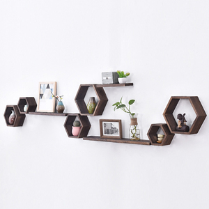 Kệ Treo Tường Phòng Khách Hình Lục Giác Phong Cách, Khung Trang Trí Tường TV Bằng Gỗ Cứng - Product Image 4