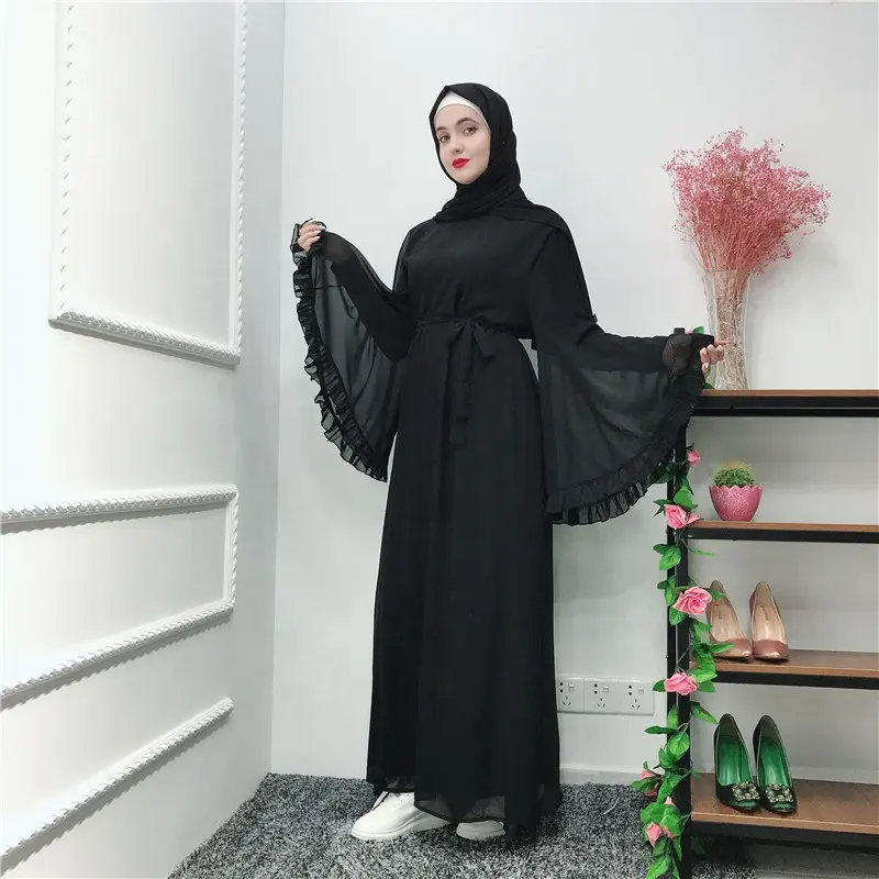 2019 new model chiffon muslim dresses long sleeves women abaya wholesale