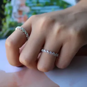 Ladies Fashion Simple Design Elegant Full Crystal Wave <strong>Ring</strong> Heart Hollow <strong>Stacked</strong> Girls Diamond <strong>Silver</strong> 925 Eternity <strong>Rings</strong> - Product Image 1