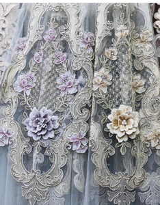 Tissu pour rideaux en voile, nouvelle conception d'usine, broderie 100% polyester, corde à perles, fenêtre en baie, œillets brodés, motif floral XXC - Product Image 4