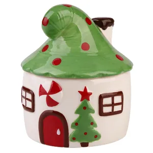 Modern design house shaped custom home decorative ceramic candy cookie jar with lid
