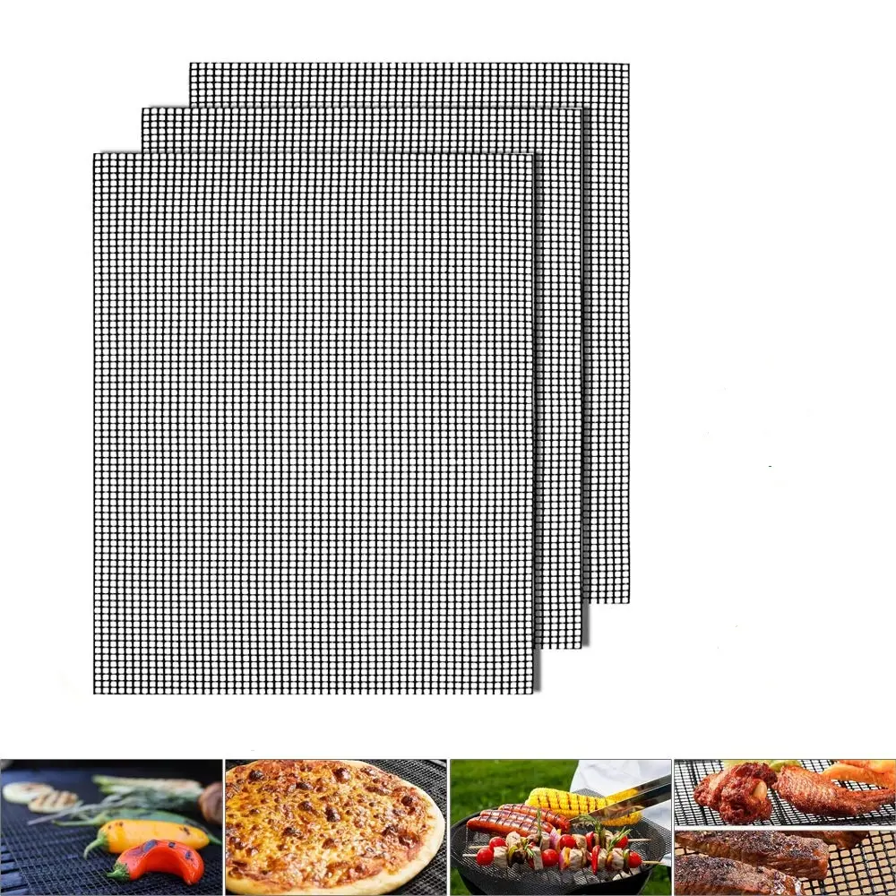 Set van 3 40x33 cm Anti-aanbak Herbruikbare Barbecue Grill Mesh Mat BBQ Grillen & Bakplaat Liner