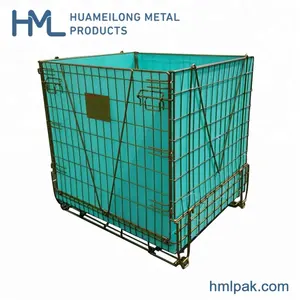China industrial galvanizado apilable almacenamiento de acero plegable malla de alambre mascota preforma contenedor jaula