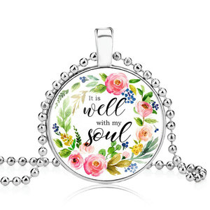 Grano de cadena al por mayor de plata rosario religión biblia verso vidrio foto collar joyería - Product Image 2