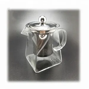 热卖高硼硅耐热方形底部玻璃茶壶与输液器