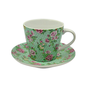 Impreso personalizado de color <span class=keywords><strong>verde</strong></span> de cerámica <span class=keywords><strong>taza</strong></span> de té de porcelana y platillo. - Product Image 2