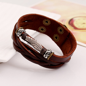 Bracelets vintage multicouches en cuir avec ailes d'ange, breloque masculine, manchette en cuir de vachette bon marché, <span class=keywords><strong>bracelet</strong></span> en cuir véritable pour hommes, cadeau - Product Image 3