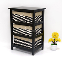 Meuble de rangement multifonctionnel à trois niveaux en bois, style américain, noir laqué, avec paniers et tiroirs pour chambre à coucher - Offre Spéciale RX