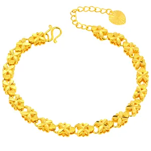 AL0004 Xuping สร้อยข้อมือโลหะผสมชุบทอง24K,สร้อยข้อมือโคลเวอร์สี่แฉก + สร้อยข้อมือใบโคลเวอร์ + เครื่องประดับนำโชค - Product Image 1