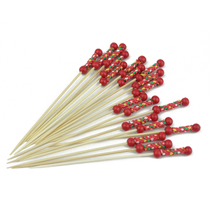 Palitos de bambú con cuentas naturales, diseño rojo, para comida, Buffet, magdalenas, fruta, bambú, para fiesta, pastel, ensalada, verduras, 50 Uds. - Product Image 2