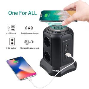 สถานีชาร์จไฟ2500W 10A 6เต้าเสียบปลั๊ก4พอร์ต USB,ปลั๊กไฟแบบไร้สายพร้อมตัวป้องกันไฟกระชาก - Product Image 4