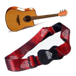 Màu Đỏ Thăng Hoa Logo Polyester Và Da Guitar Chủ Dây Đeo