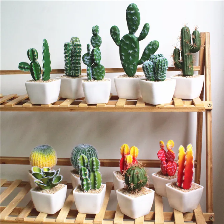 Artificial Cactus Succulentsで鉢植えプラスチック材料白ベースためDesk装飾家の装飾